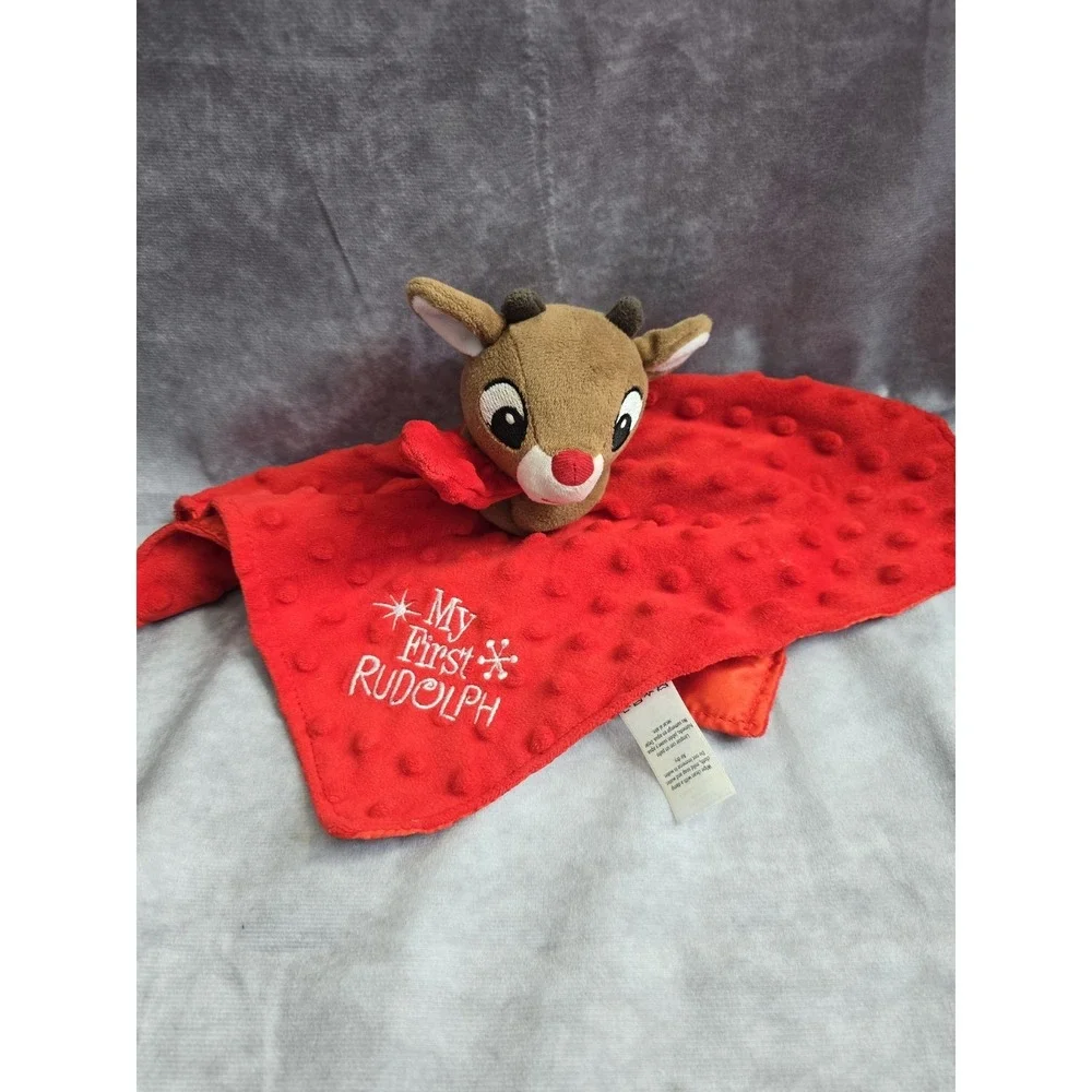 My First Rudolph Red Nosed Reindeer Red Security Lovey Blanket and Rattle